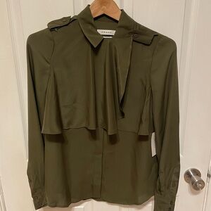 Frame Mixed Military Army Green Silk Blouse size XS NWT $299